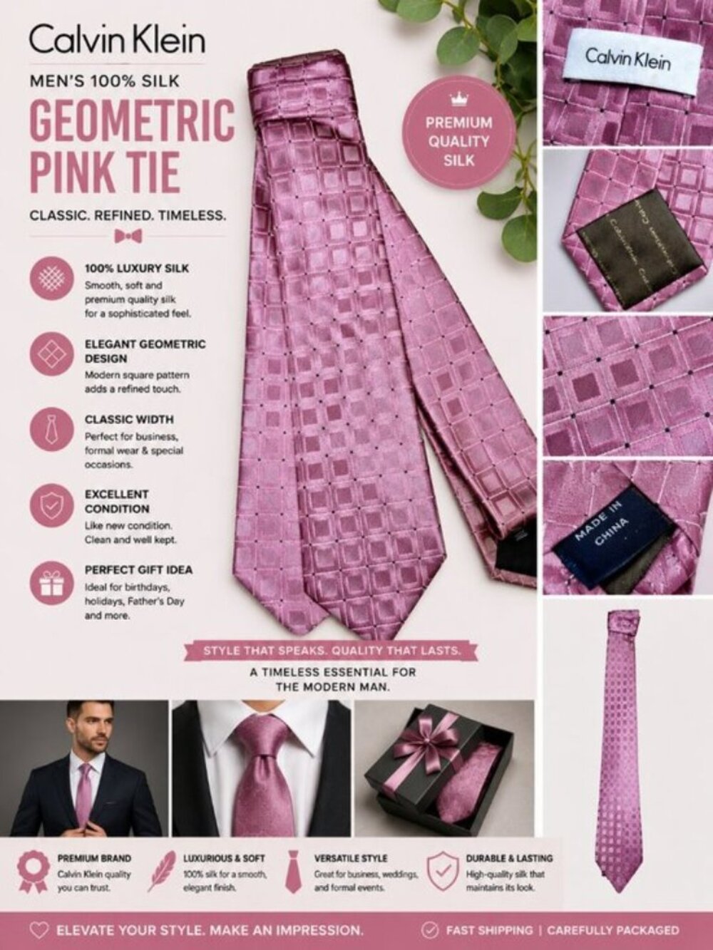 Calvin Klein Men's 100% Silk Neck Tie